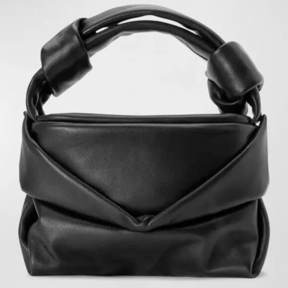 STAUD Black Fold-Over Kiss Shoulder Bag with Knotted Top Handle